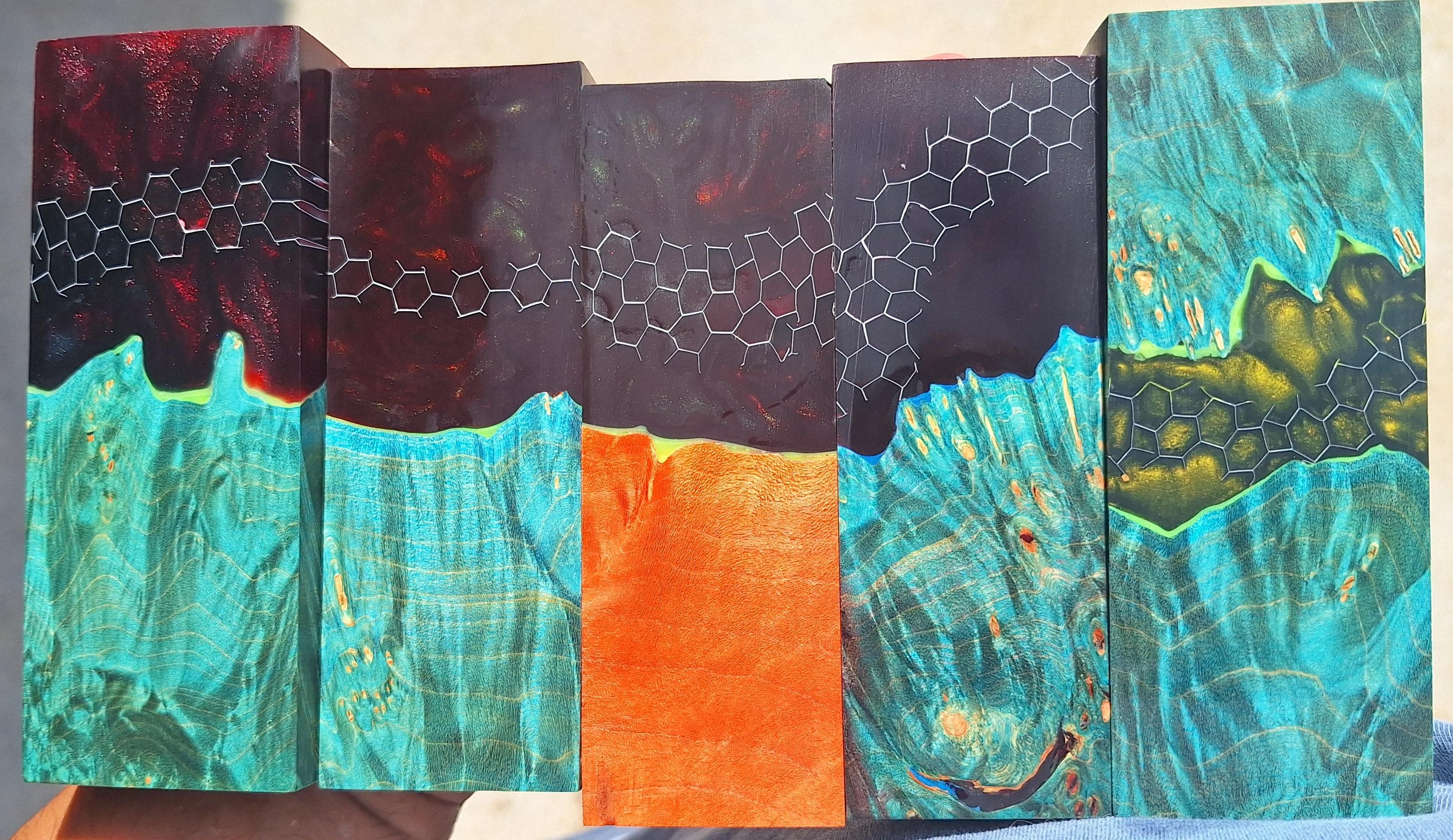 CUSTOM ORDER: 2x 5" Steak Knife, Fluorescent Maple Burl, SS440 - 125mm