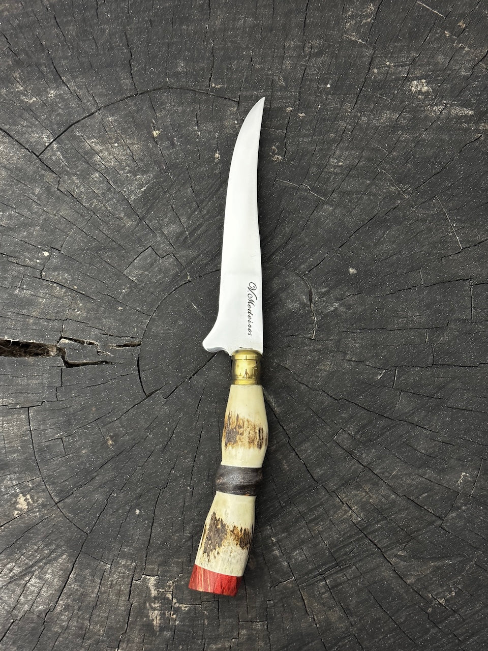 5" Boning Knife, Deer Antler & Maple Burl, SS440 - 130mm