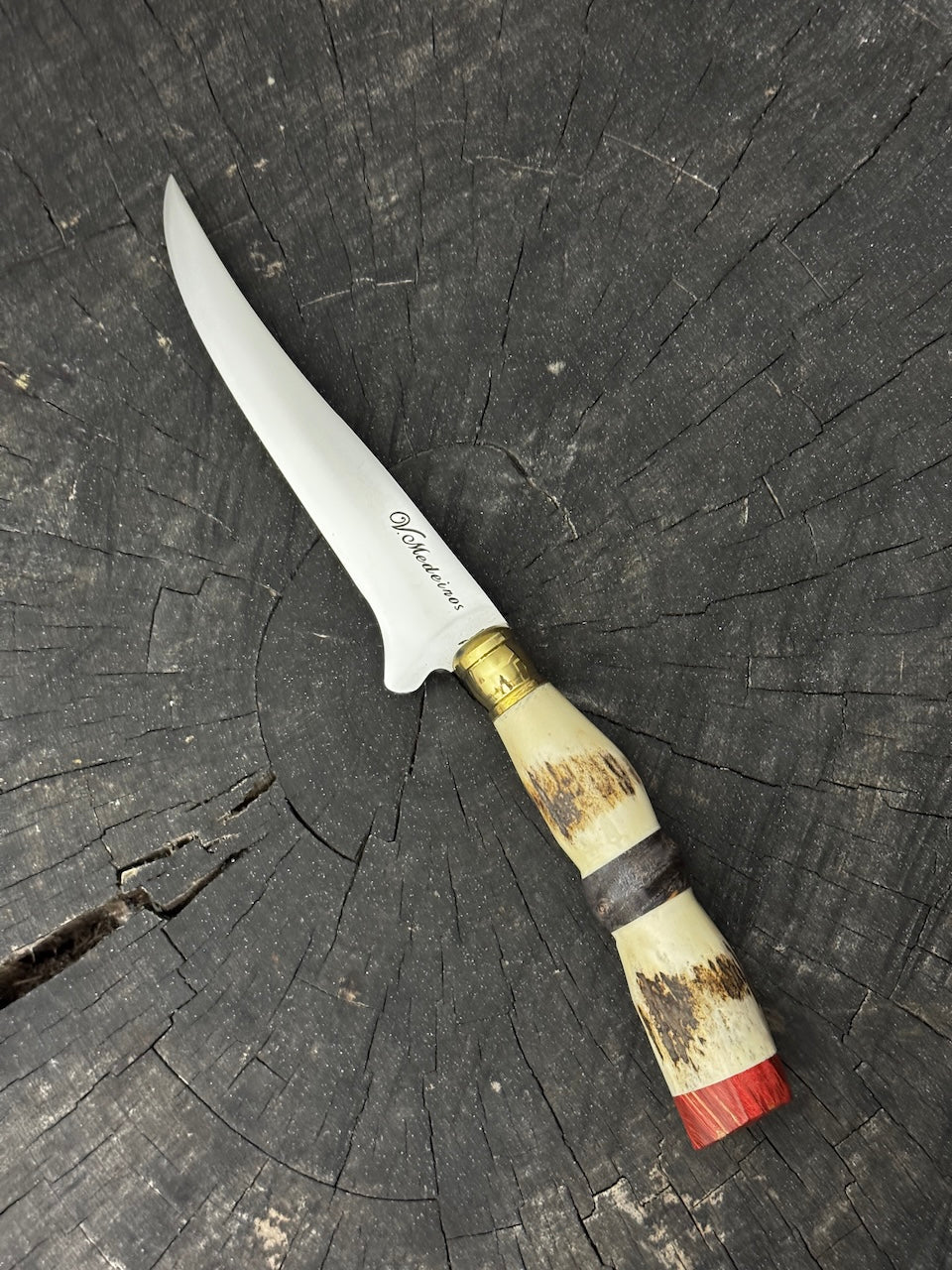 5" Boning Knife, Deer Antler & Maple Burl, SS440 - 130mm