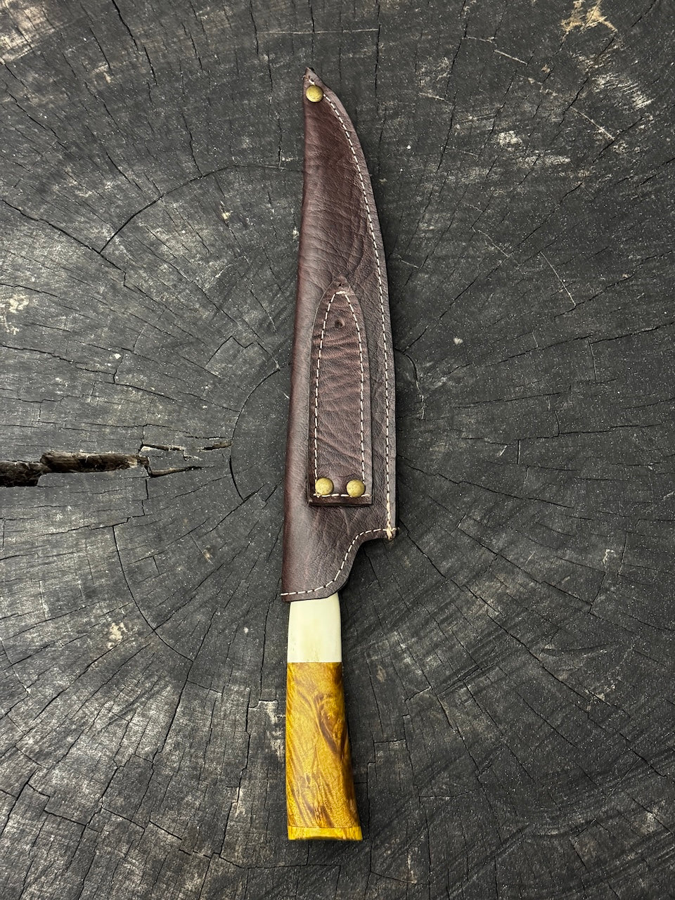 8" Chef Knife, Ostrich Bone & Curly Maple, SS440 - 200mm