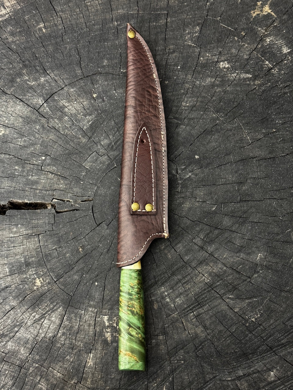 8" Chef Knife, Ostrich Bone & Maple Burl, SS440 - 200mm