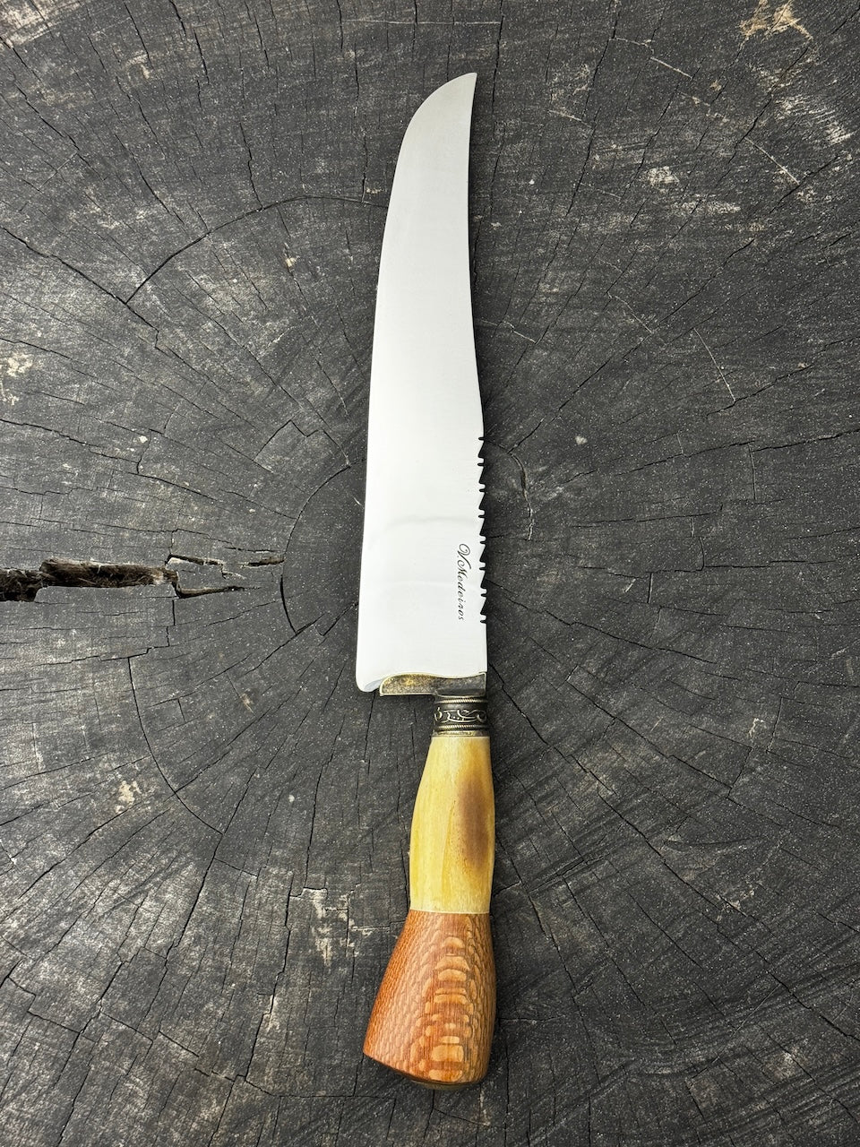 9" Artisan BBQ Knife, Ostrich Bone & Louro Faia Hardwood, SS440 - 230mm