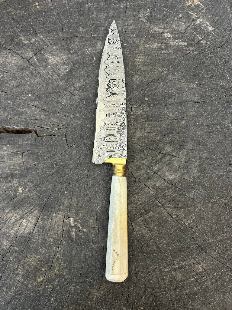 8" Damascus Knife, Deer Antler, CS1095 15n20