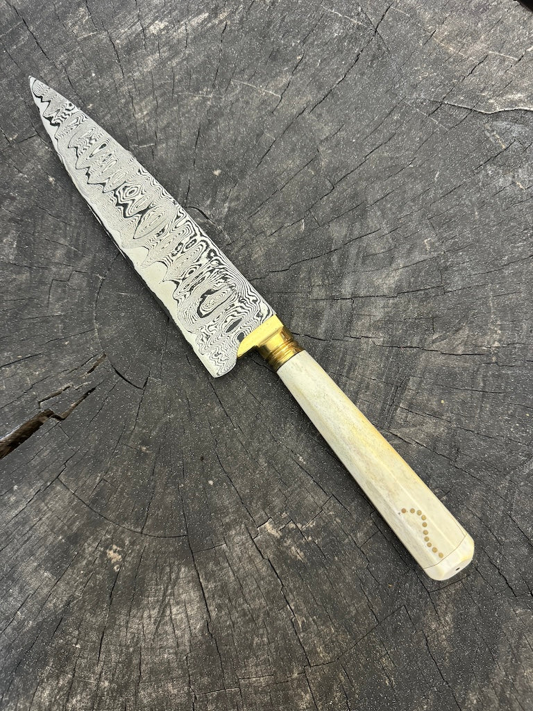 8" Damascus Knife, Deer Antler, CS1095 15n20