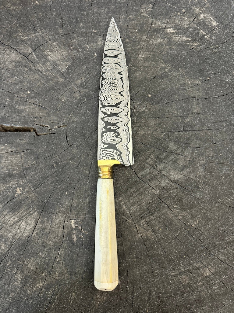 8" Damascus Knife, Deer Antler, CS1095 15n20