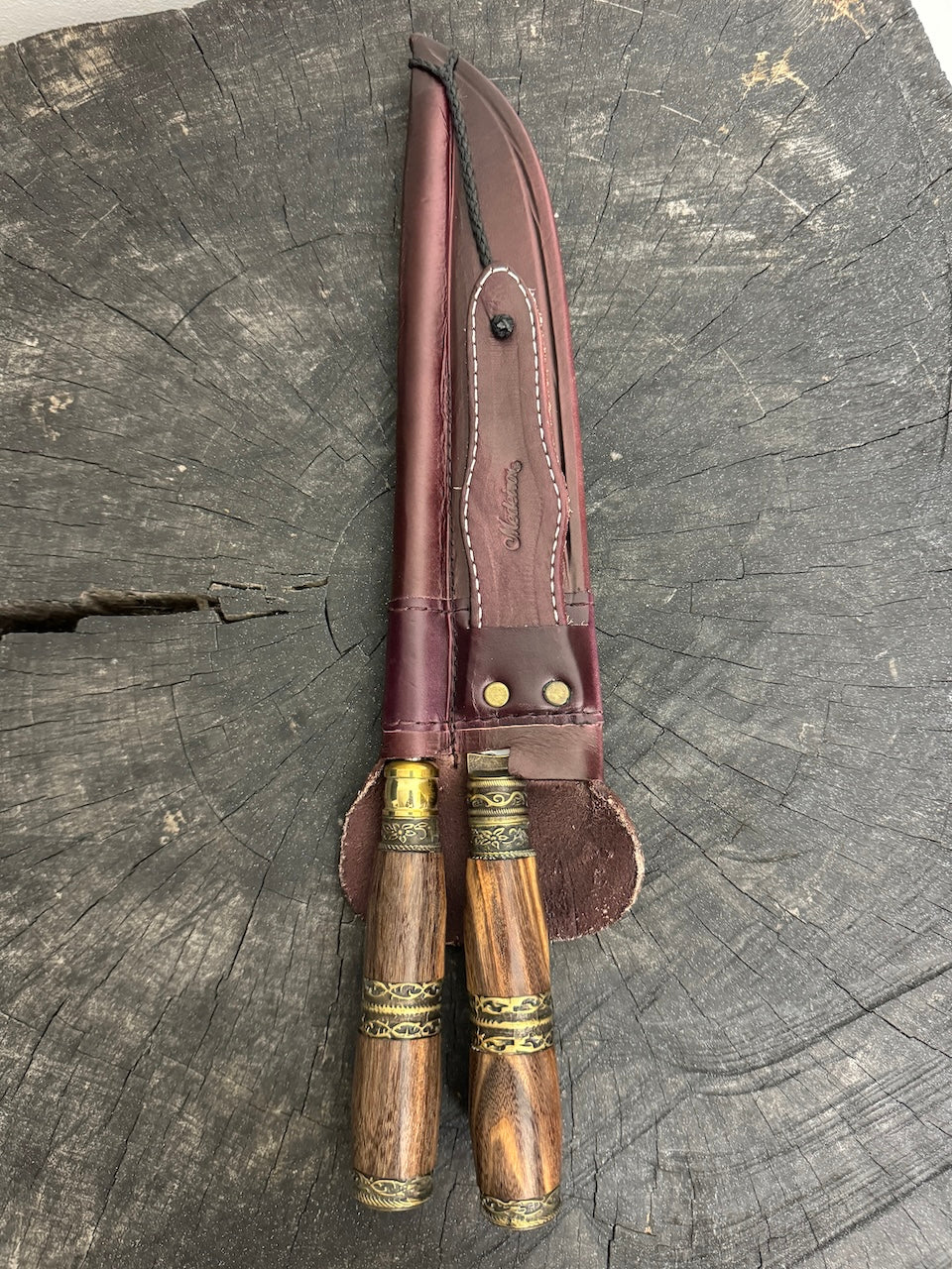 BBQ Knife & Sharpening Steel Duo Set, Jacaranda Hardwood & Nickel Rings, SS440 - 250mm