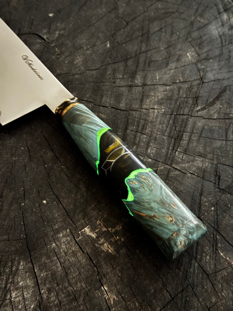 8" Bread & Roast Knife, Glowing Hybrid Maple Burl, SS420c - 200mm