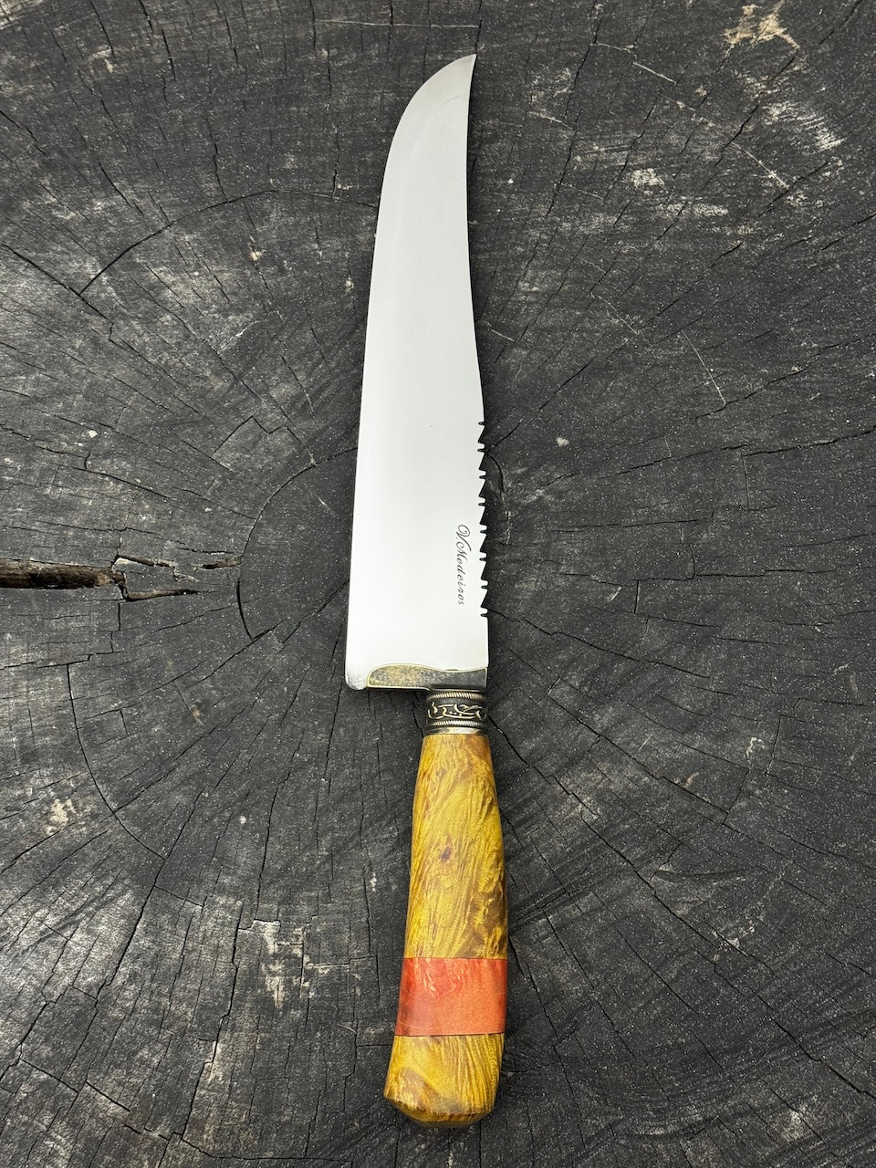 9" Artisan BBQ Knife, Curly Maple, SS440 - 230mm