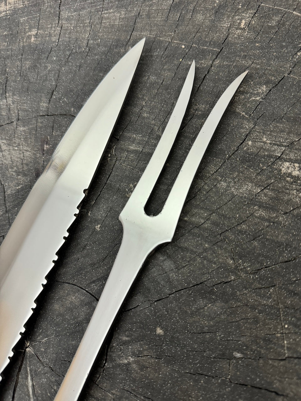 BBQ Knife & Fork Duo Set, Brass Handle, SS440 - 250mm