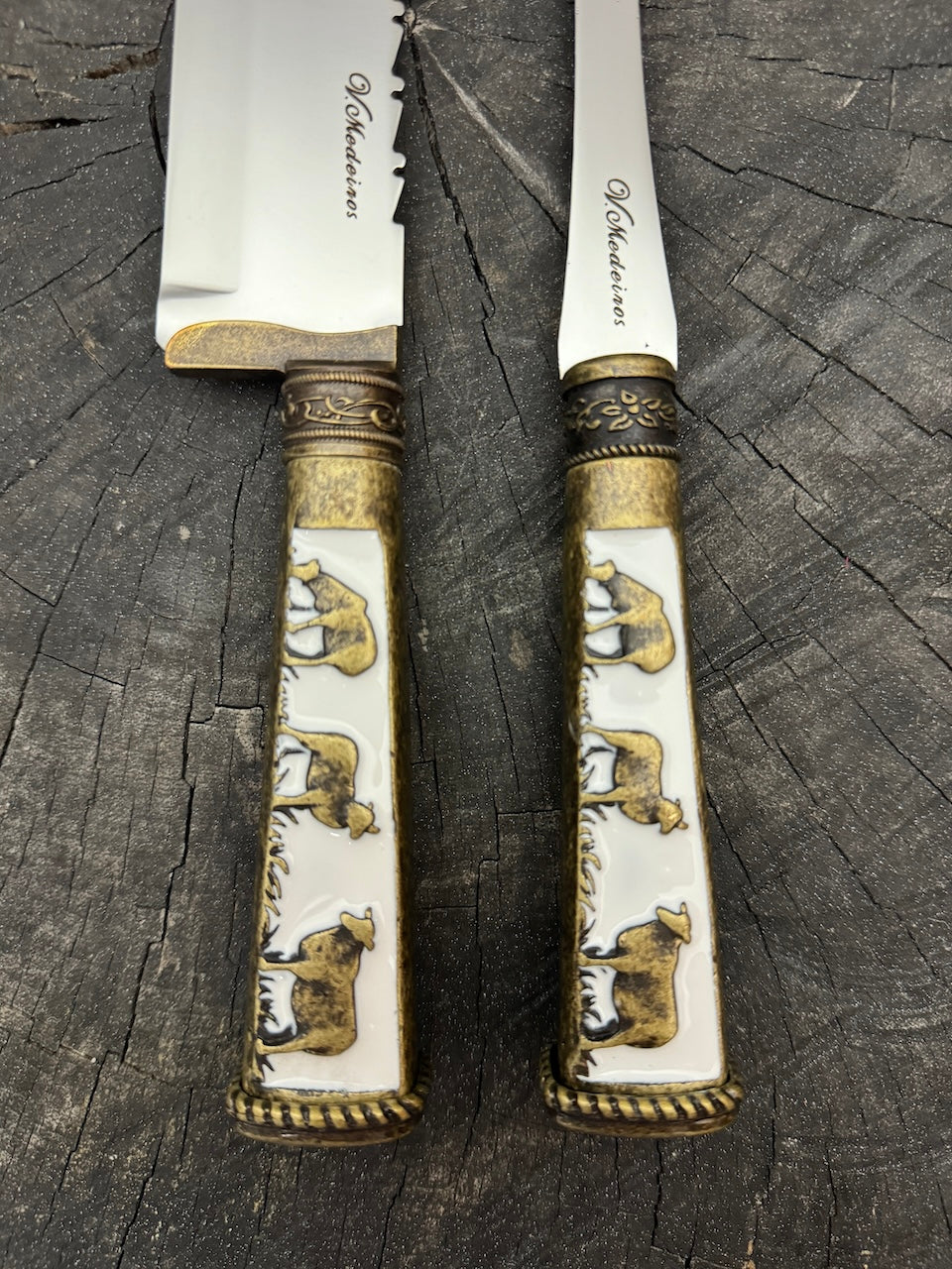 BBQ Knife & Fork Duo Set, Brass Handle, SS440 - 250mm