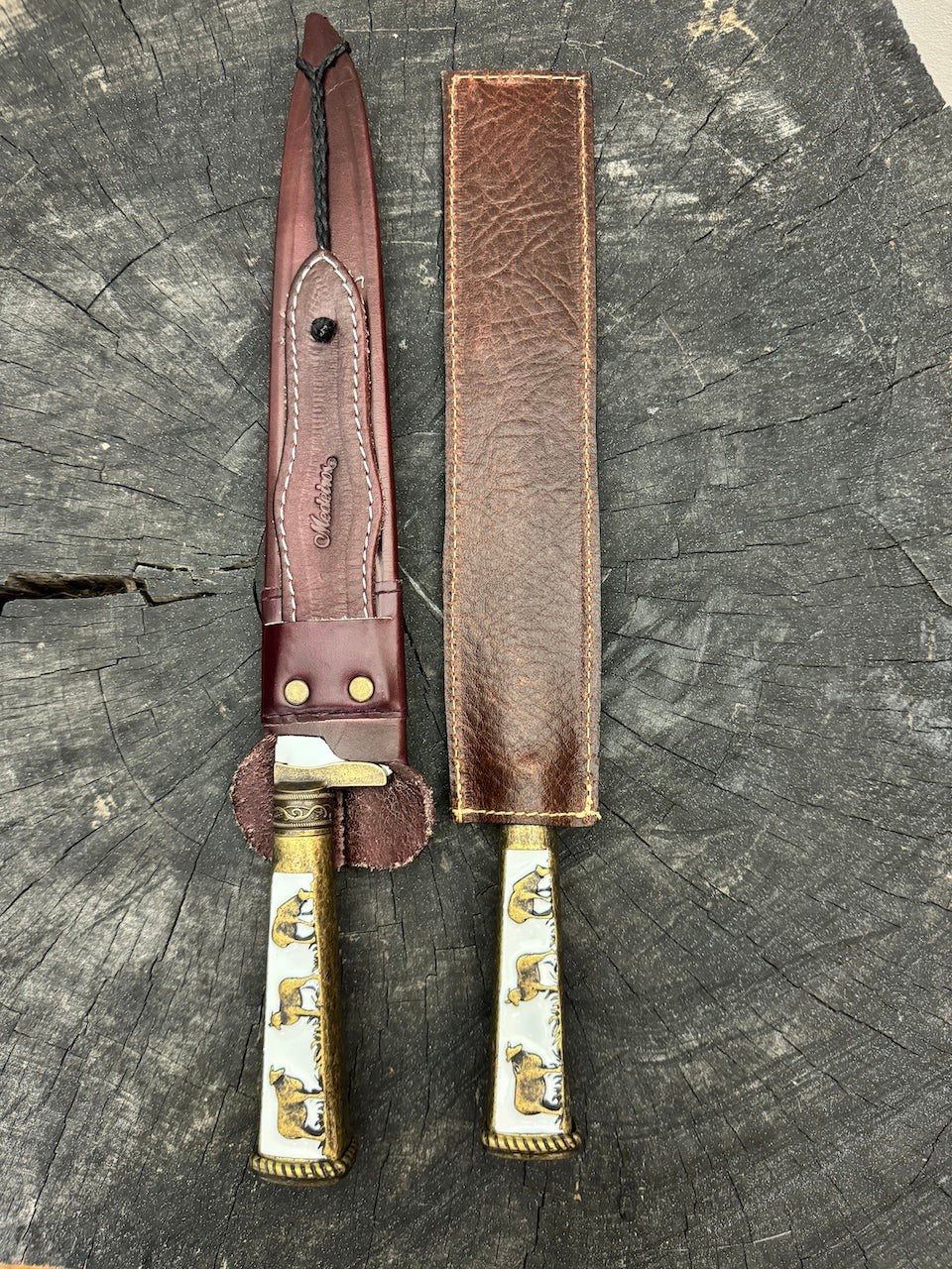 BBQ Knife & Fork Duo Set, Brass Handle, SS440 - 250mm