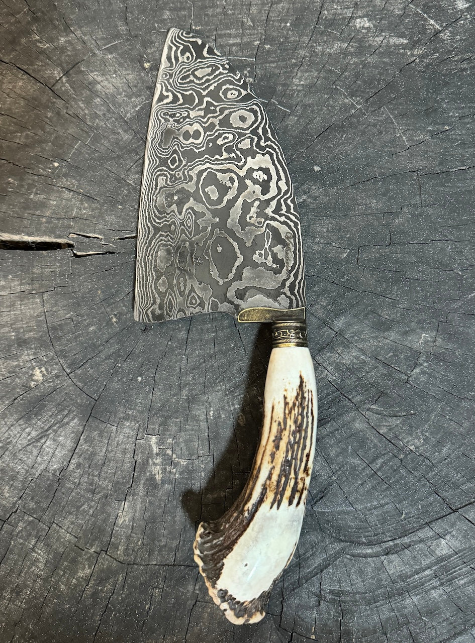 8" Damascus Knife, Deer Antler, CS1095 15n20