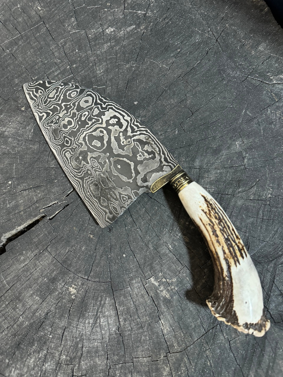 8" Damascus Knife, Deer Antler, CS1095 15n20