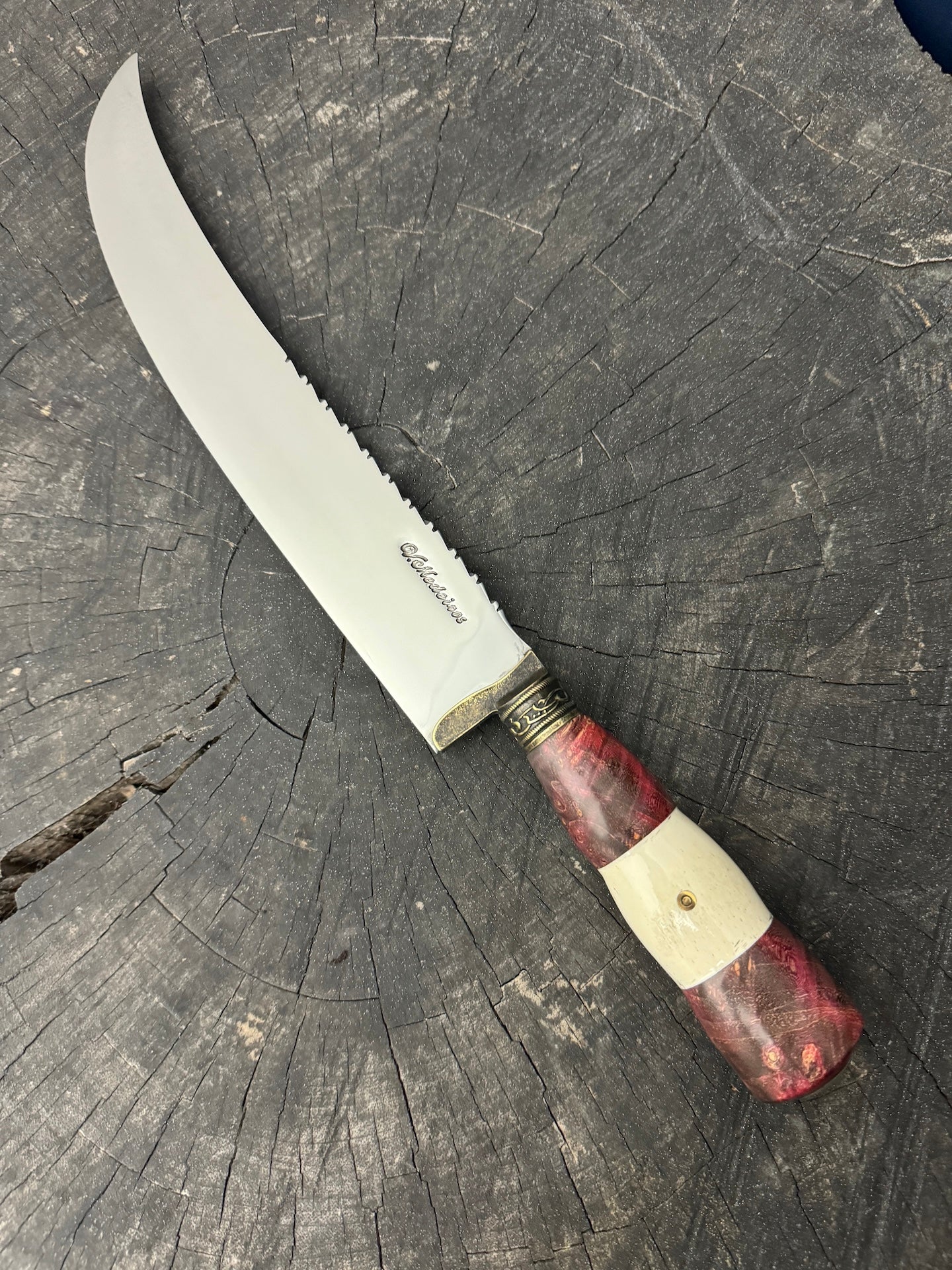 10" Butchers Knife, Maple Burl & Deer Antler, SS440 - 250mm