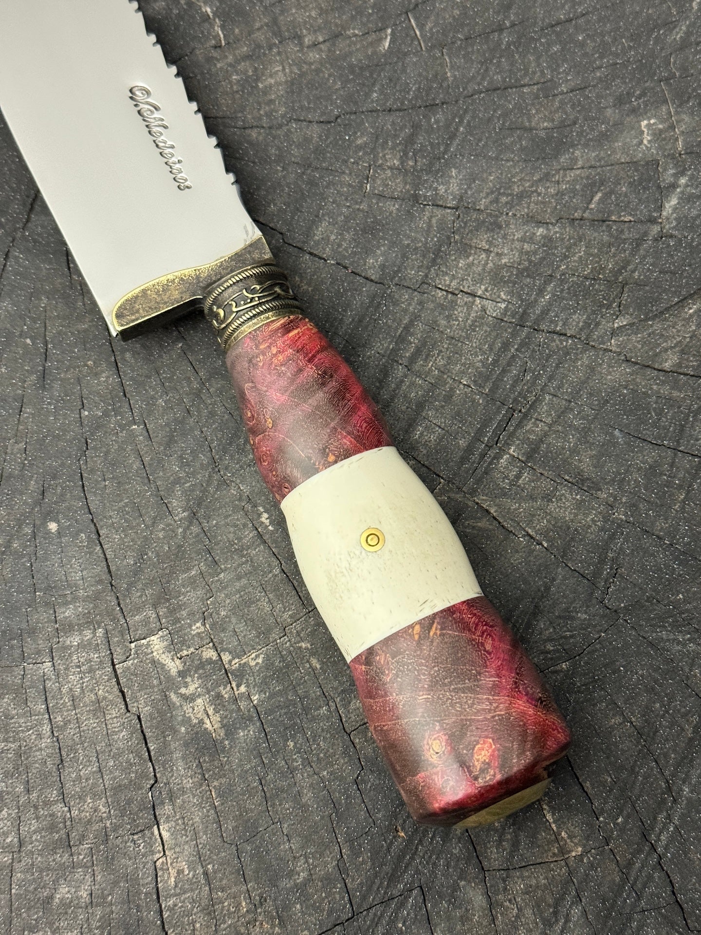 10" Butchers Knife, Maple Burl & Deer Antler, SS440 - 250mm