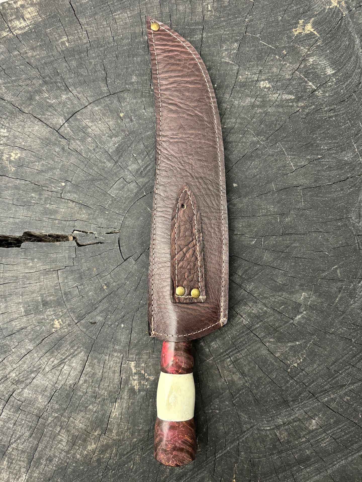 10" Butchers Knife, Maple Burl & Deer Antler, SS440 - 250mm