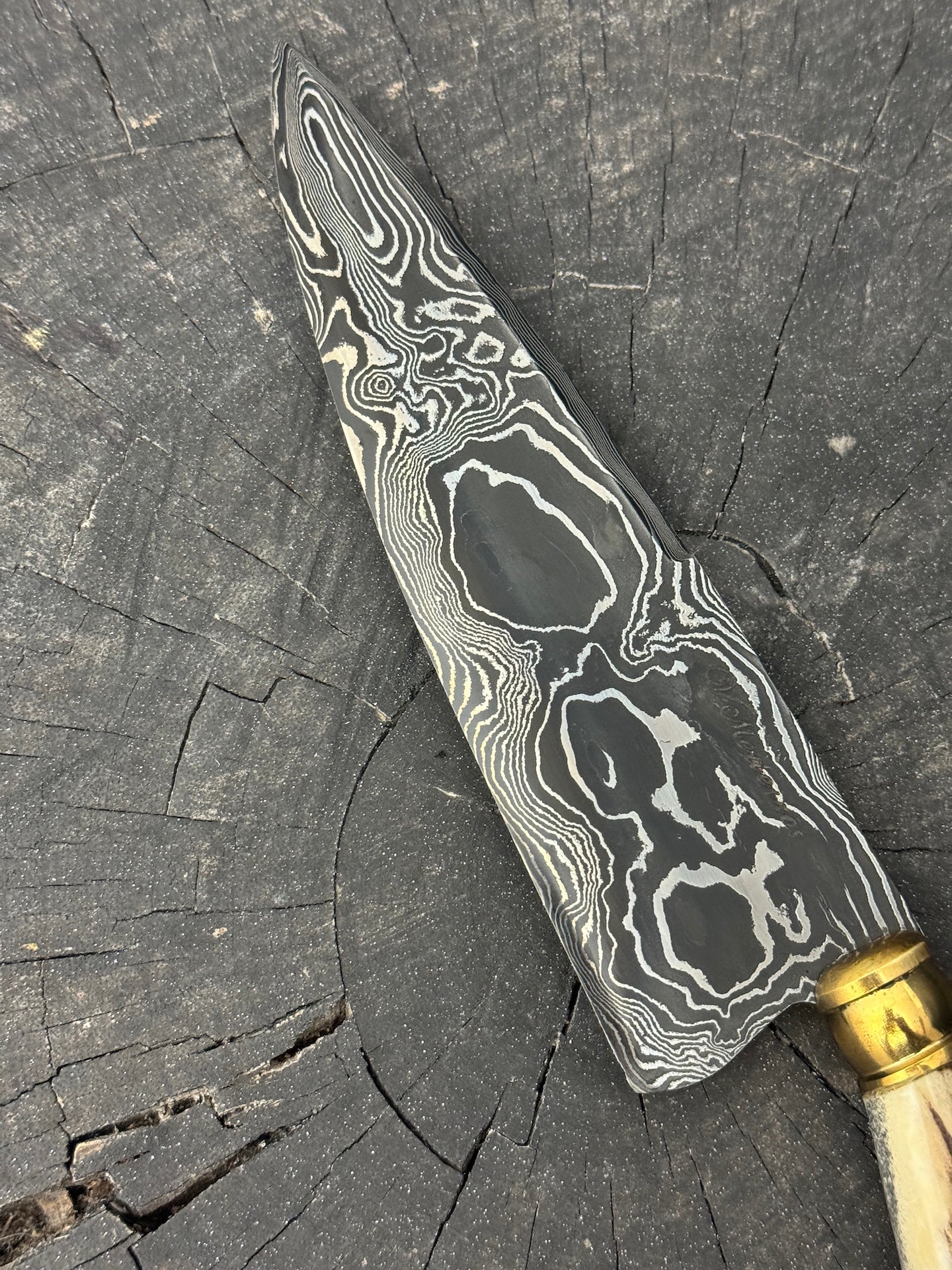 6.5" Damascus Knife, Deer Antler, CS1095 15n20 - 165mm