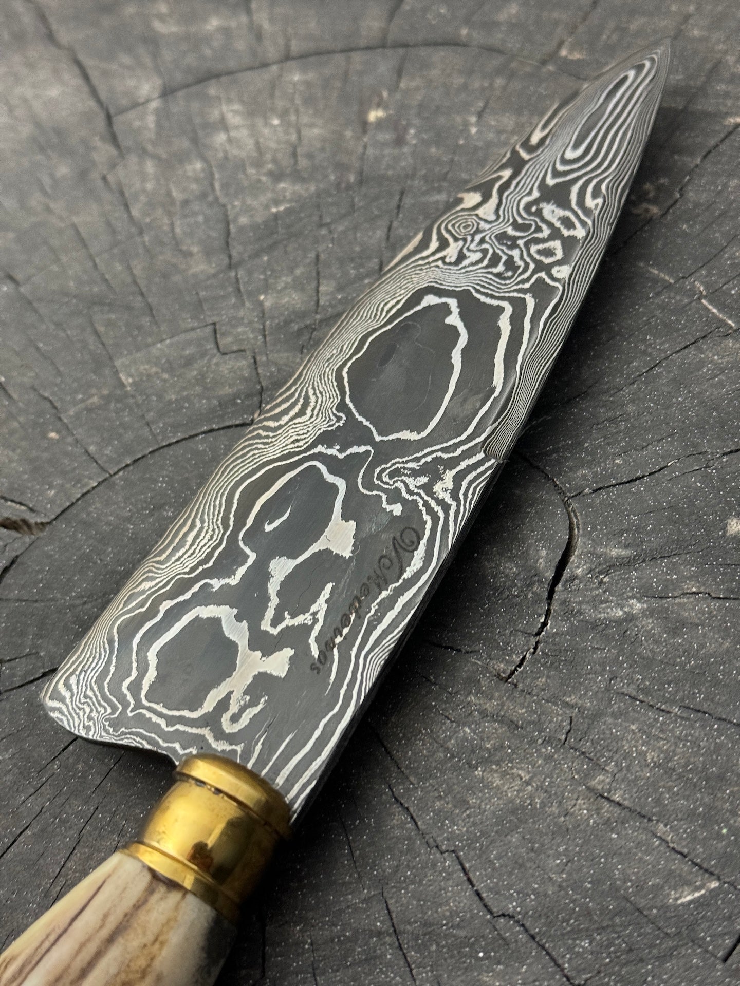 6.5" Damascus Knife, Deer Antler, CS1095 15n20 - 165mm