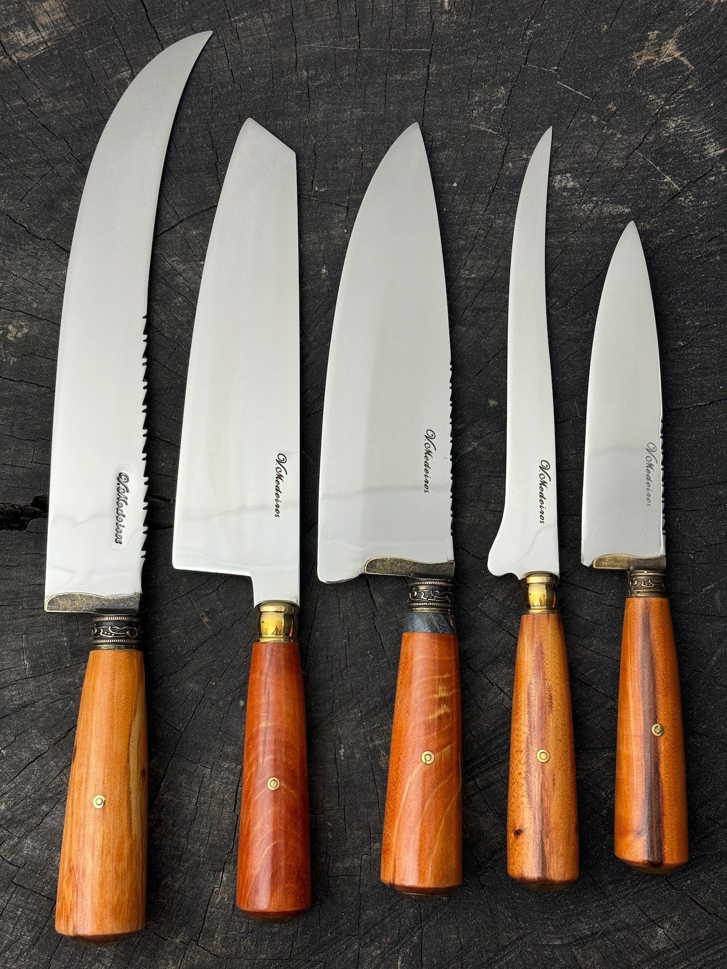 BBQ 5x Knife Set of Cherry Hardwood Handles -  SS440