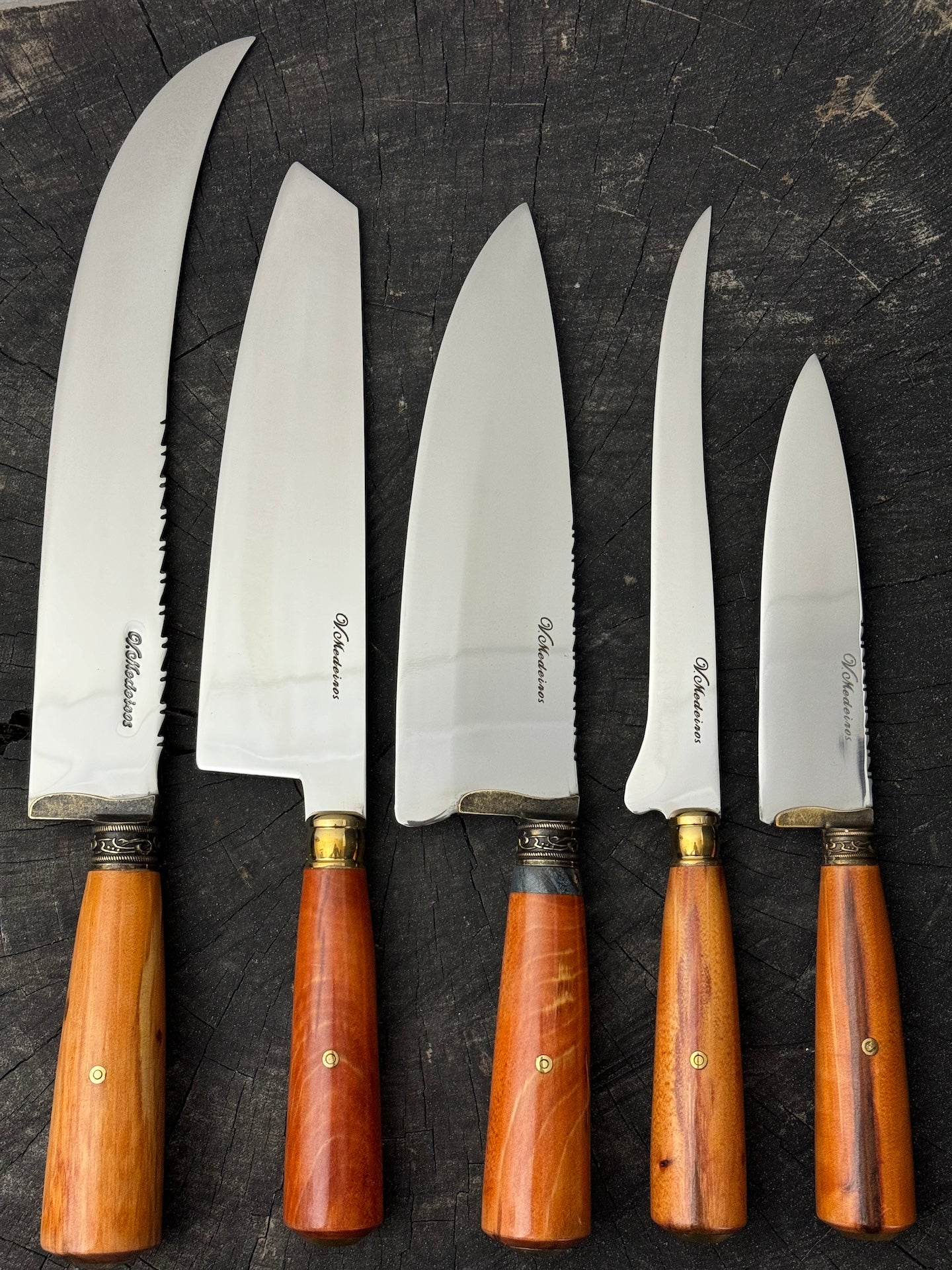 BBQ 5x Knife Set of Cherry Hardwood Handles -  SS440