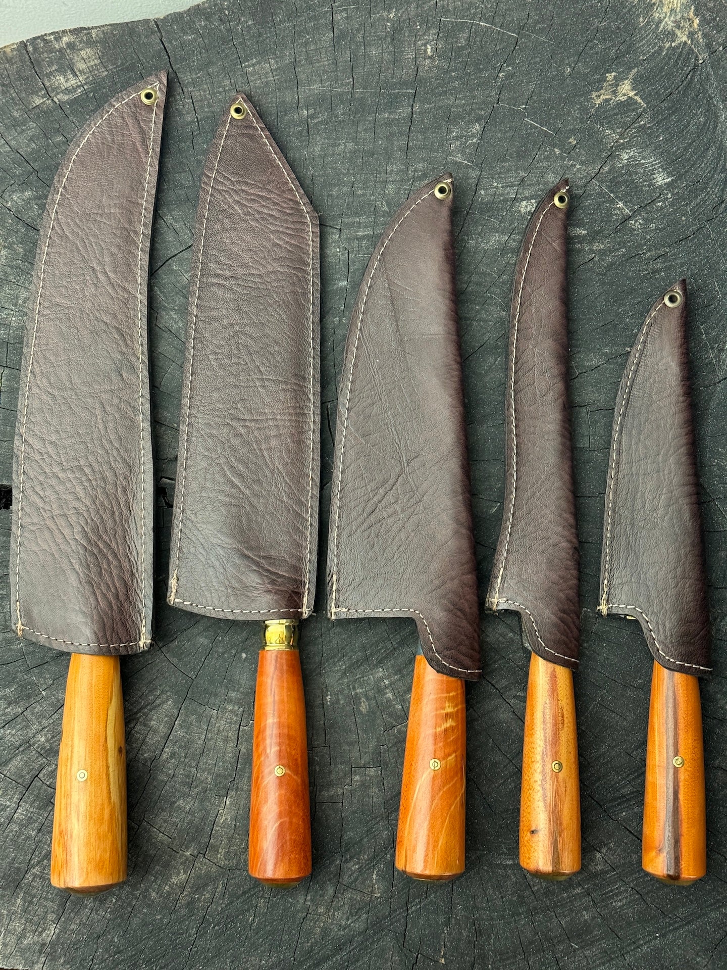 BBQ 5x Knife Set of Cherry Hardwood Handles -  SS440