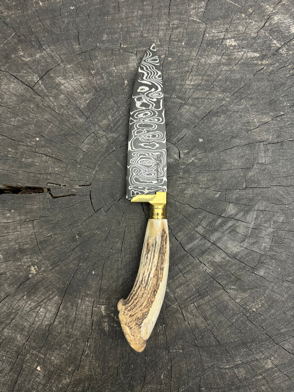 6" Damascus Knife, Deer Antler, CS1095 15n20