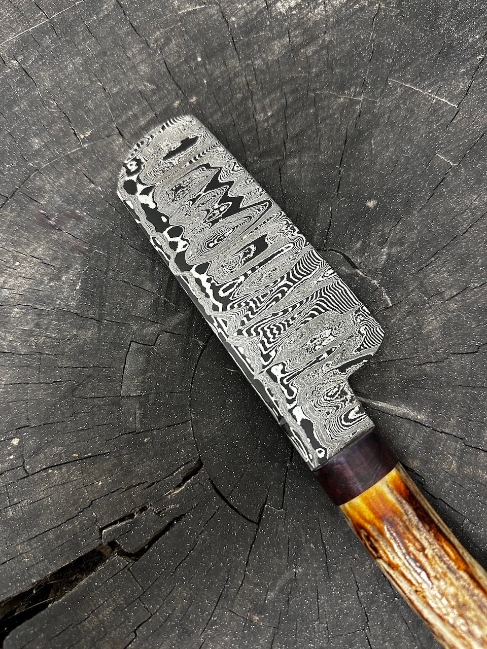 5.5" Damascus Cleaver Knife, Deer Antler, CS1095 15n20