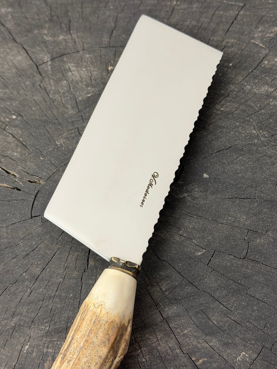 8" Chefs Cleaver, Deer Antler Roseta, SS440 - 200mm