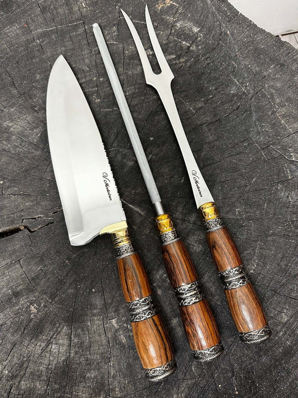 BBQ Knife Set, Jacaranda & Nickel Ring SS440 - 200mm