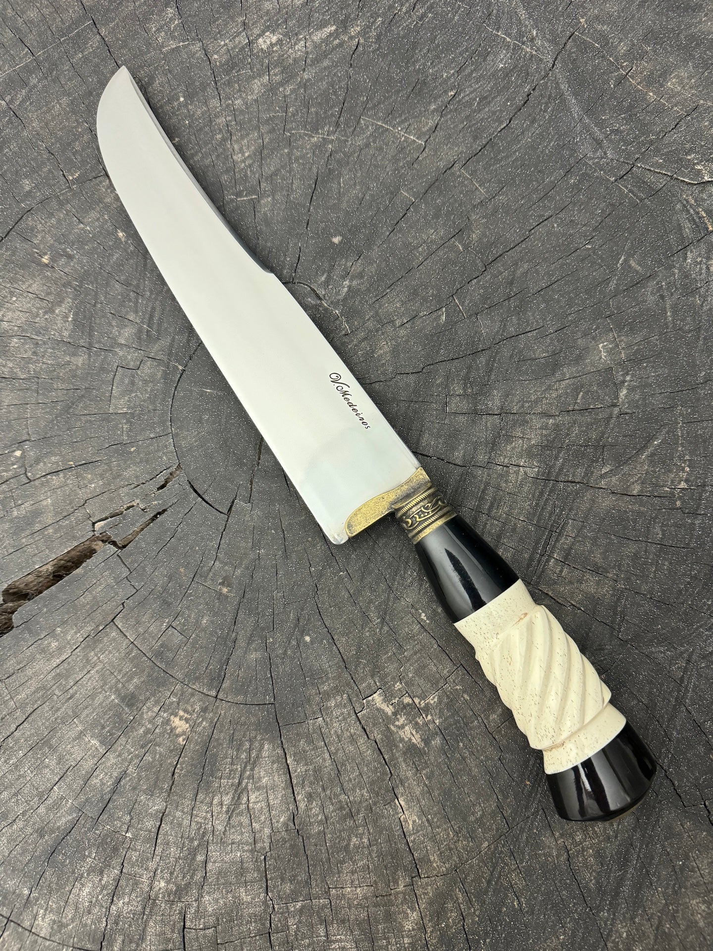9" Artisan BBQ Knife, Ostrich Bone & Custom Resin, SS440 - 230mm