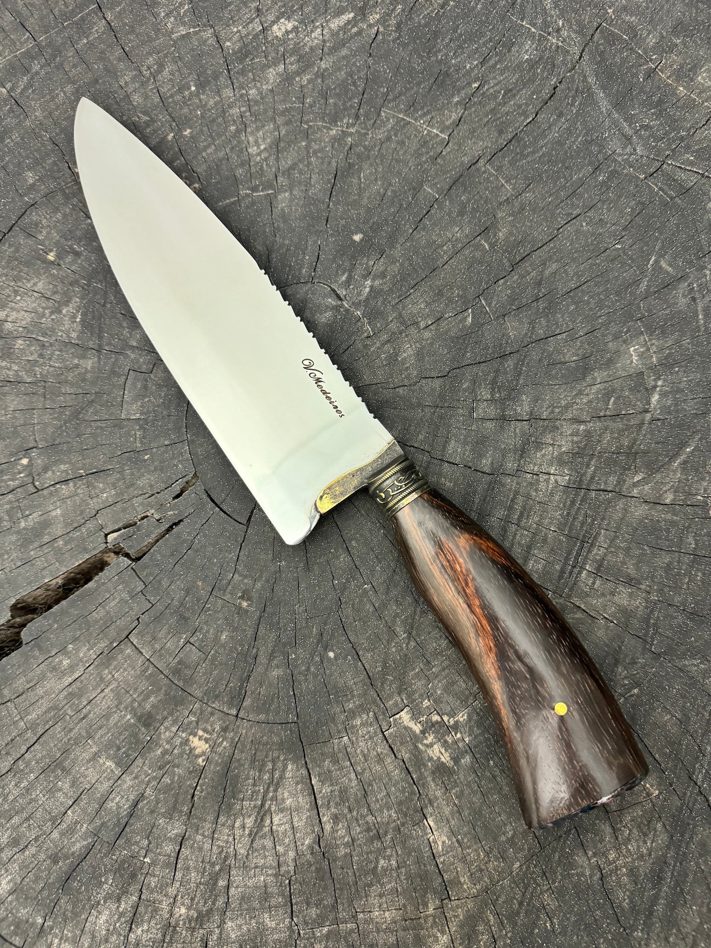 8" Picanha Chef Knife, Dark Imbuia Hardwood & Whale Skull, SS440 - 200mm