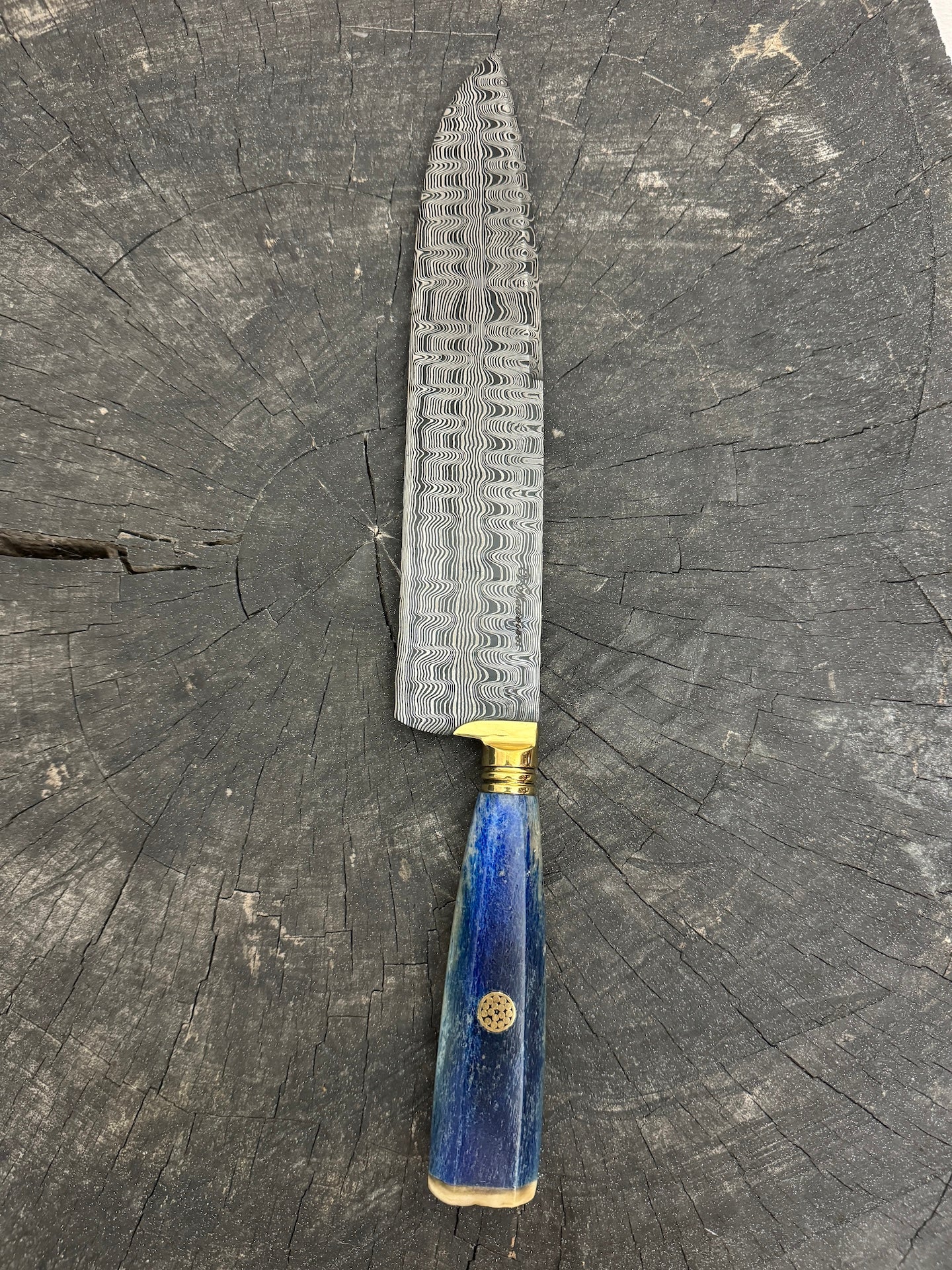 10" Damascus Knife, Whale Rib Bone, CS1095 15n20 - 250mm