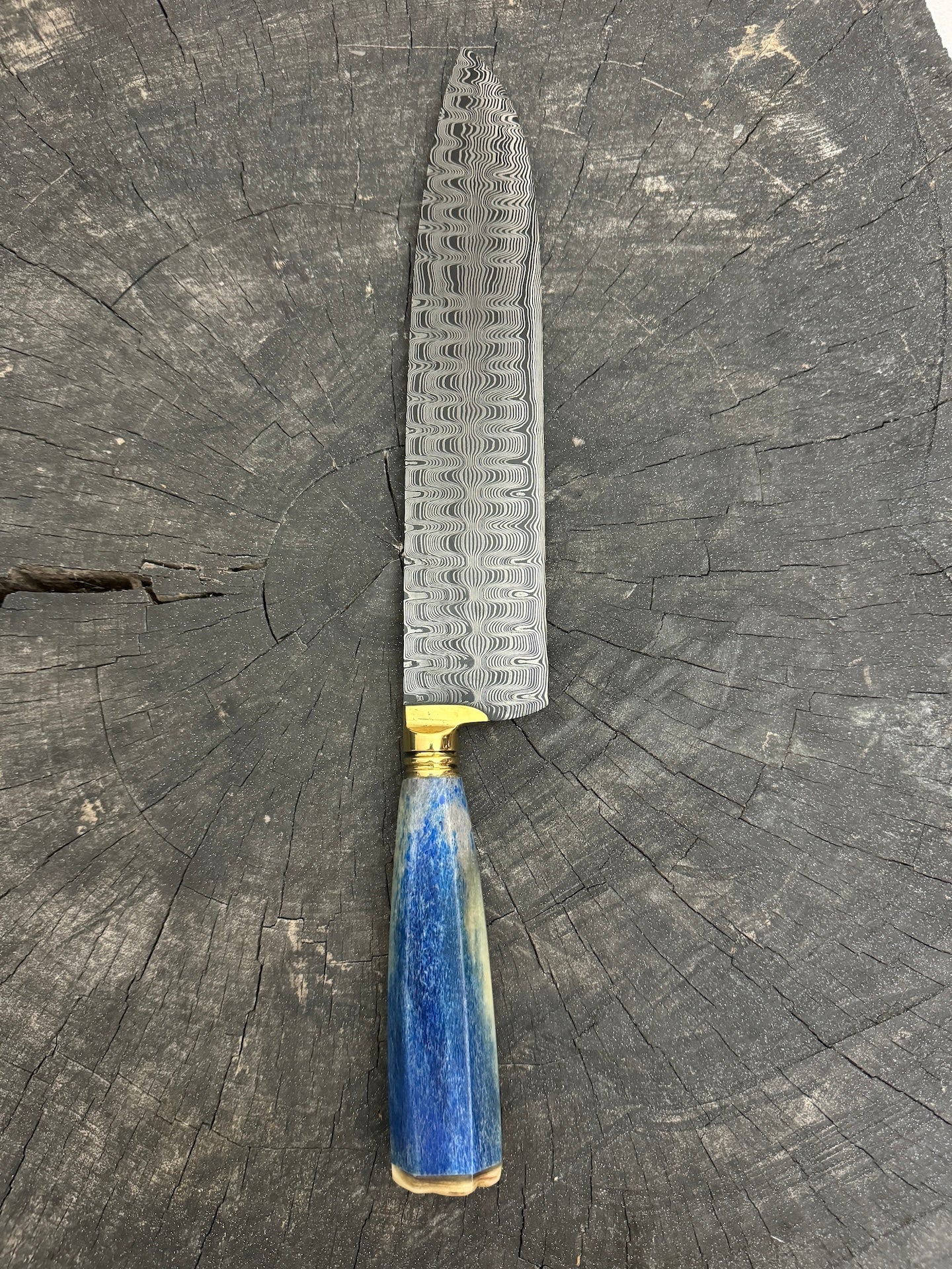 10" Damascus Knife, Whale Rib Bone, CS1095 15n20 - 250mm