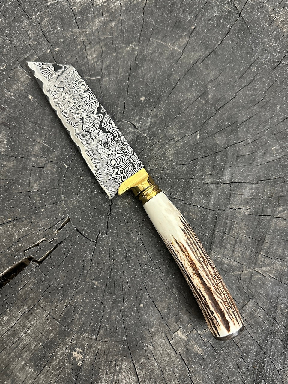 5" Damascus Bunka Knife, Deer Antler, CS1095 15n20