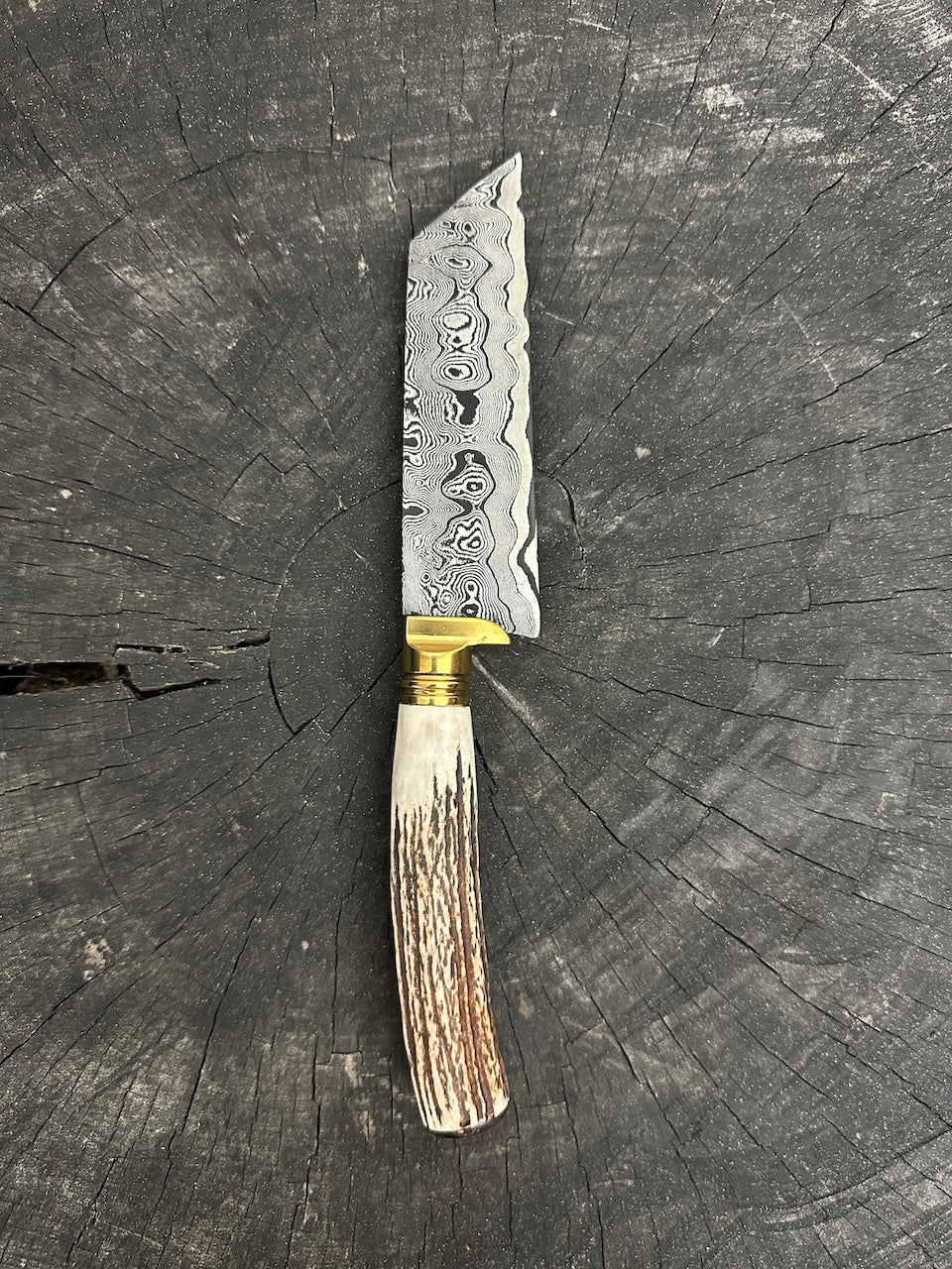 5" Damascus Bunka Knife, Deer Antler, CS1095 15n20