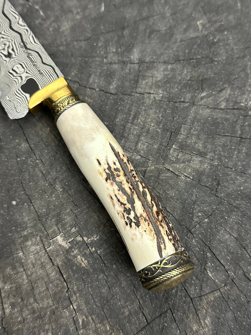 6.7" Damascus Knife, Deer Antler, CS1095 15n20