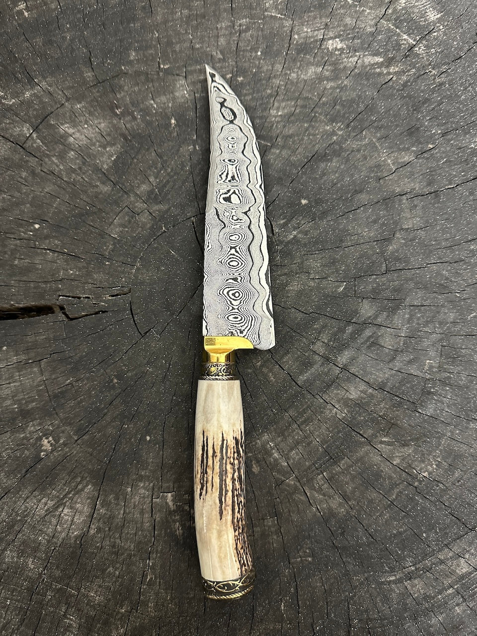 6.7" Damascus Knife, Deer Antler, CS1095 15n20