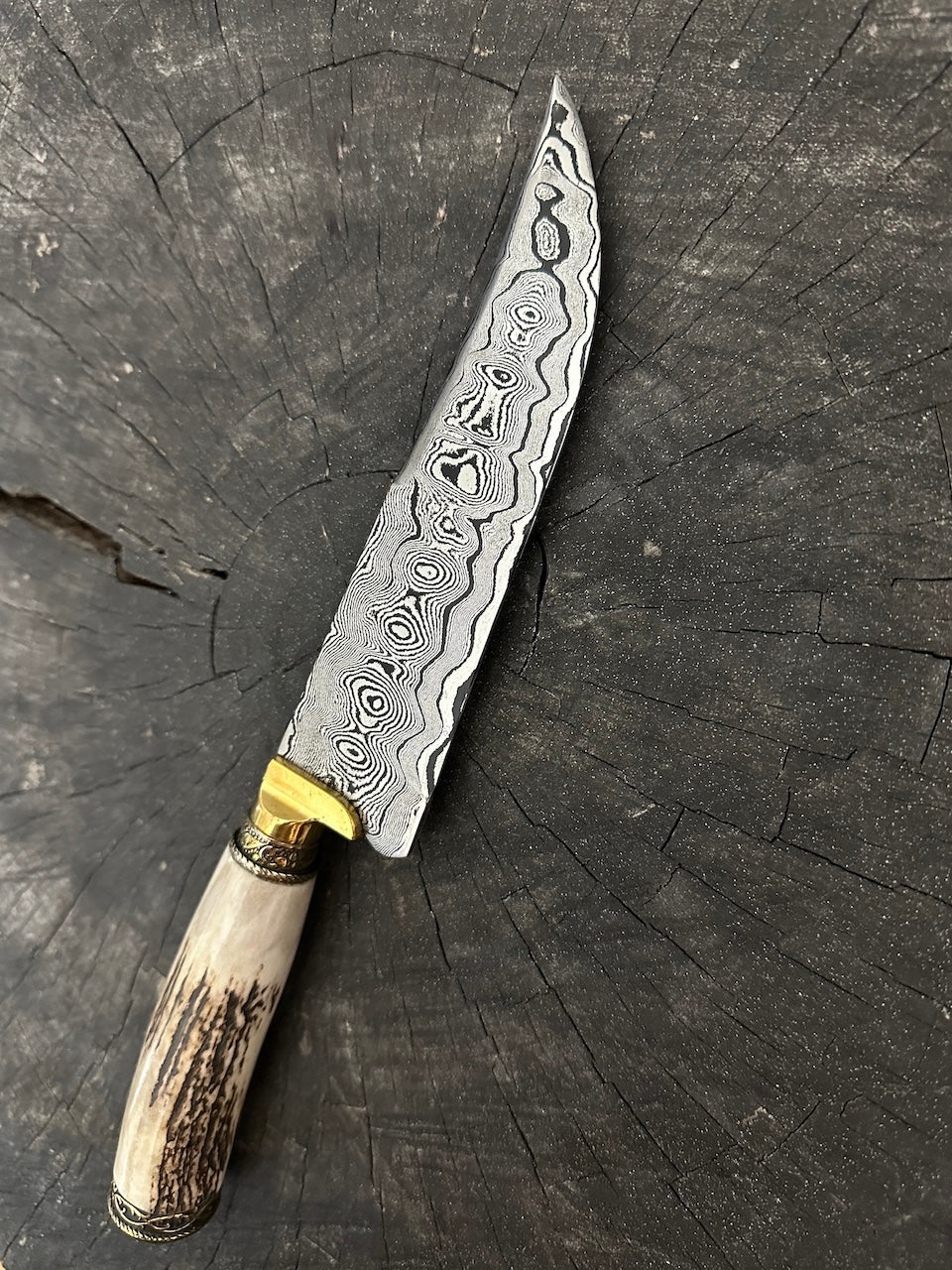 6.7" Damascus Knife, Deer Antler, CS1095 15n20