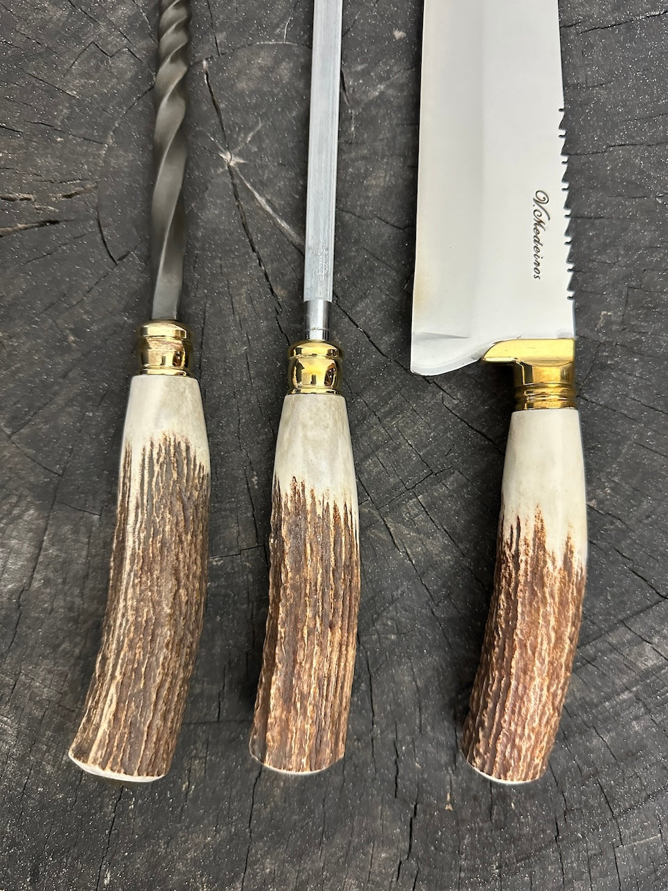 BBQ Knife & Fork Set, Deer Antler, SS440 - 220mm