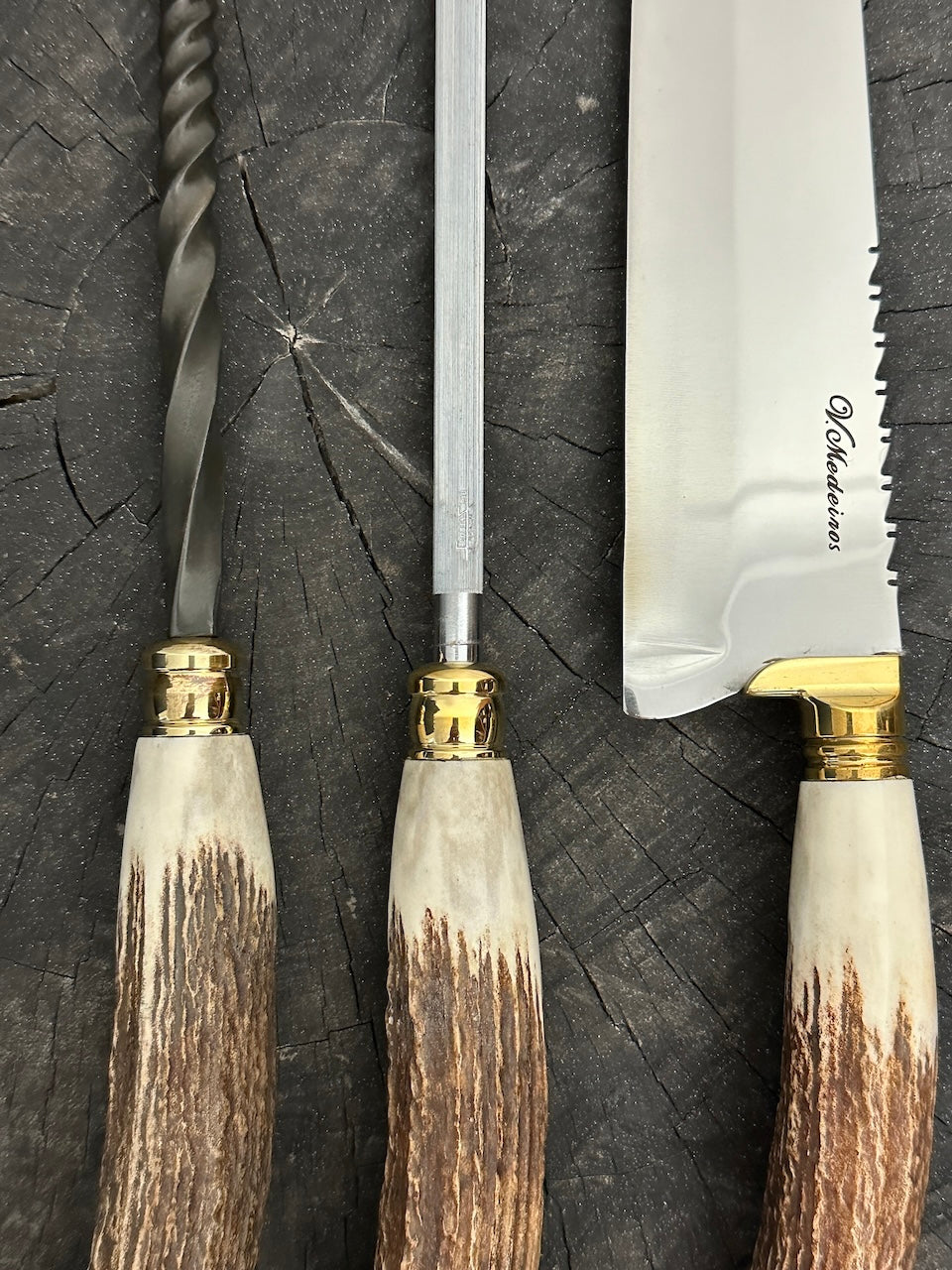 BBQ Knife & Fork Set, Deer Antler, SS440 - 220mm