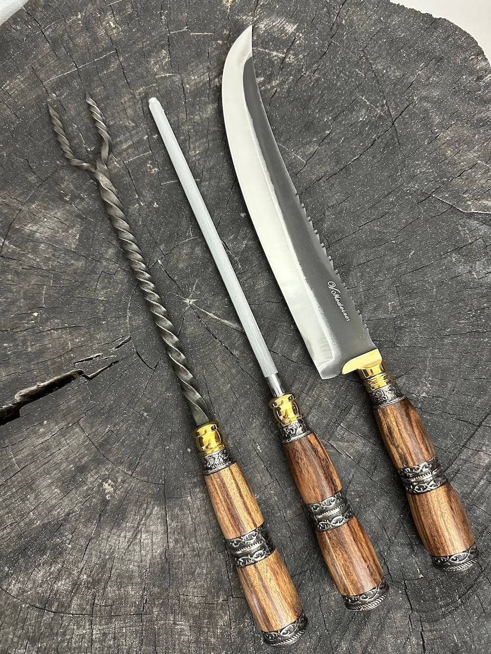 BBQ Knife Set, Jacaranda & Nickel Ring RSS440 - 250mm