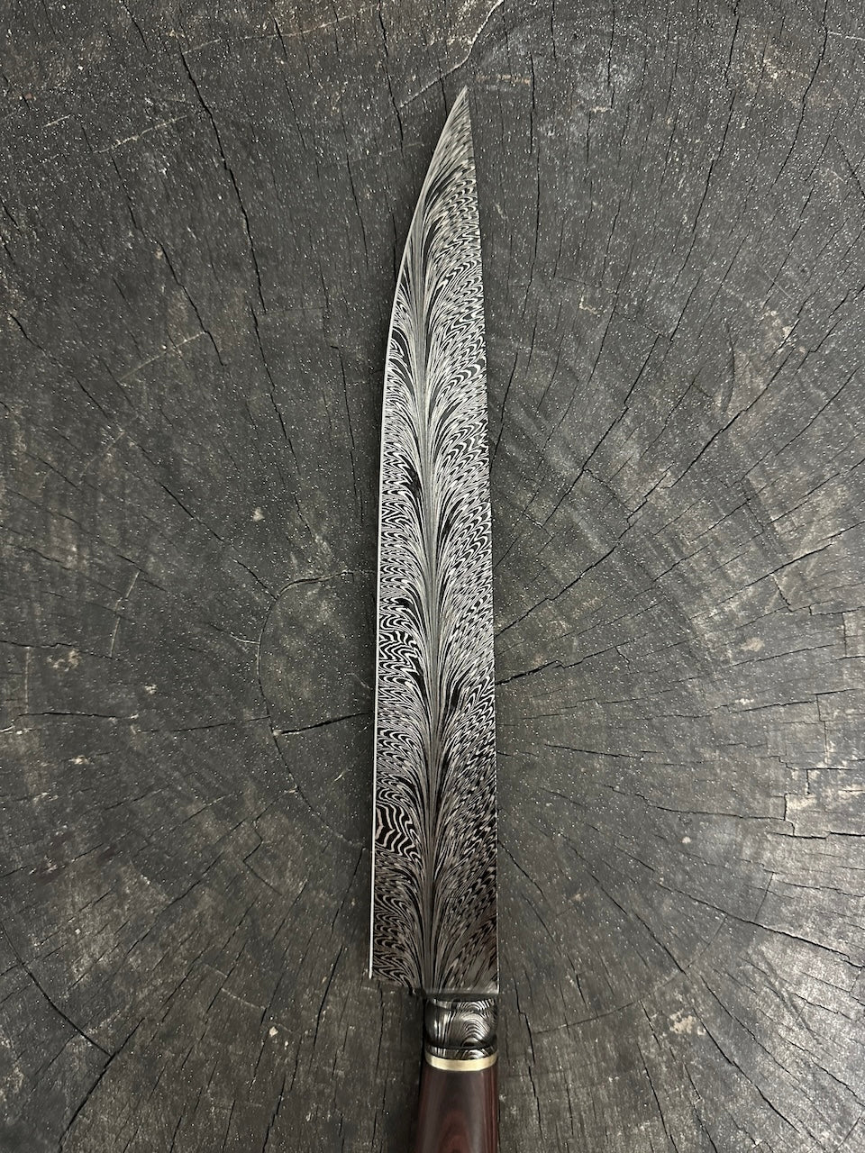 10.5" Neves Damascus Feather Knife 220 Layers CS1095 15n20