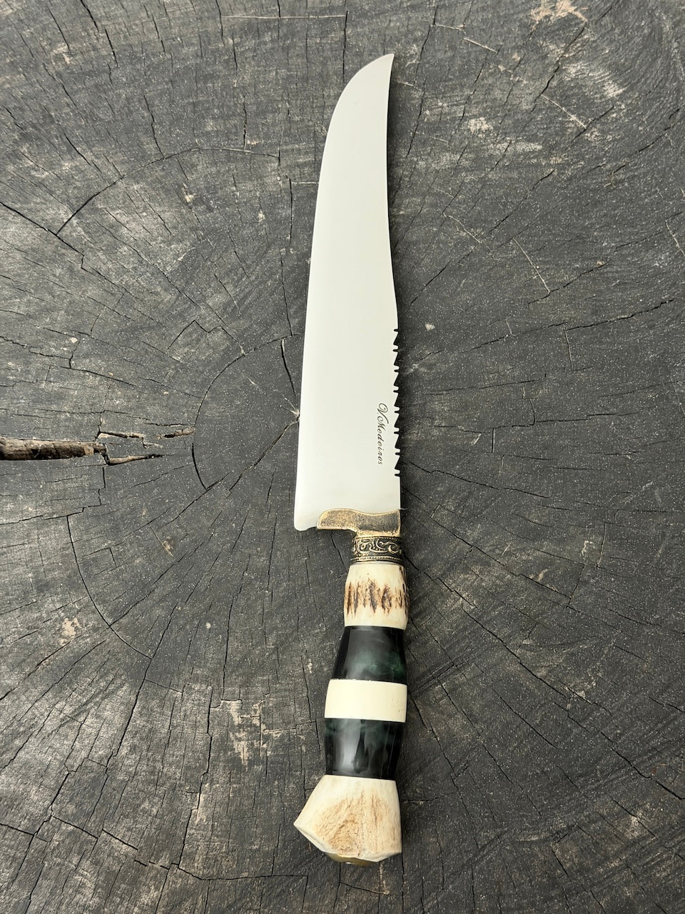9" Artisan BBQ Knife, Custom Resin & Deer Antler, SS440 - 230mm