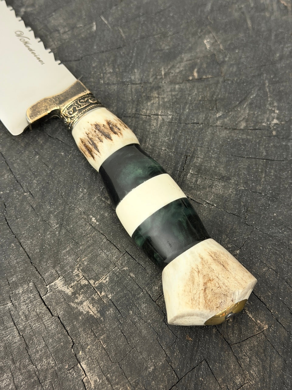9" Artisan BBQ Knife, Custom Resin & Deer Antler, SS440 - 230mm