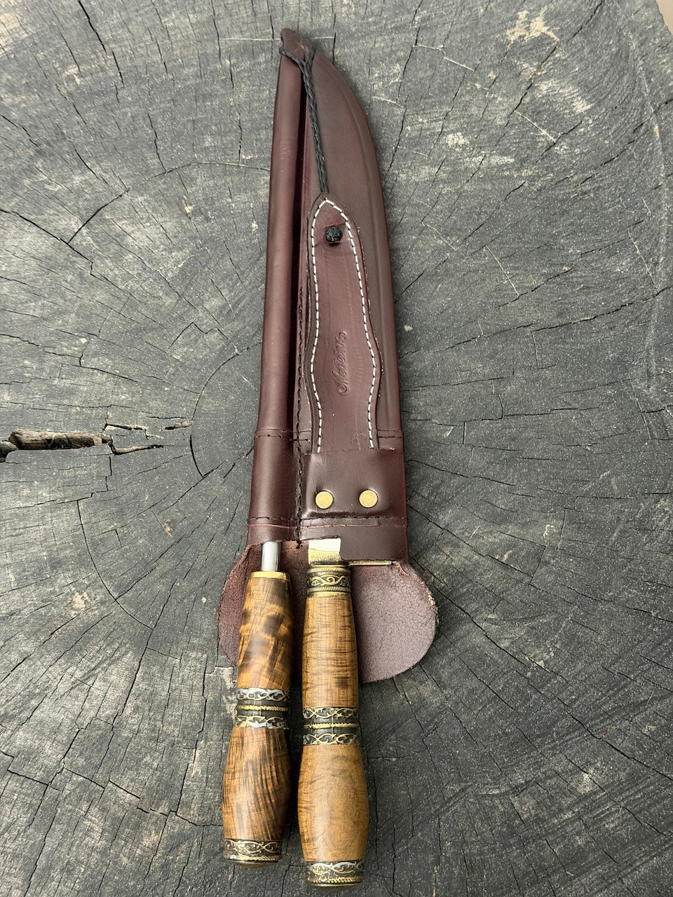 BBQ Knife & Sharpening Steel Duo Set, Ipê Hardwood, SS440 - 250mm