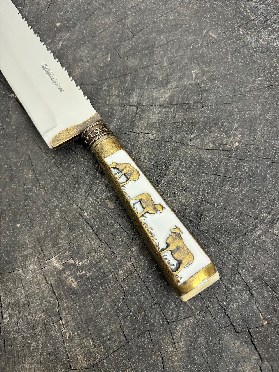 10" Butchers Knife, Brass Handle, SS440 - 250mm