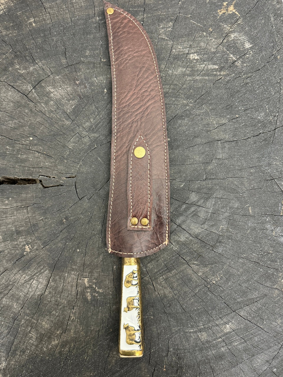 10" Butchers Knife, Brass Handle, SS440 - 250mm