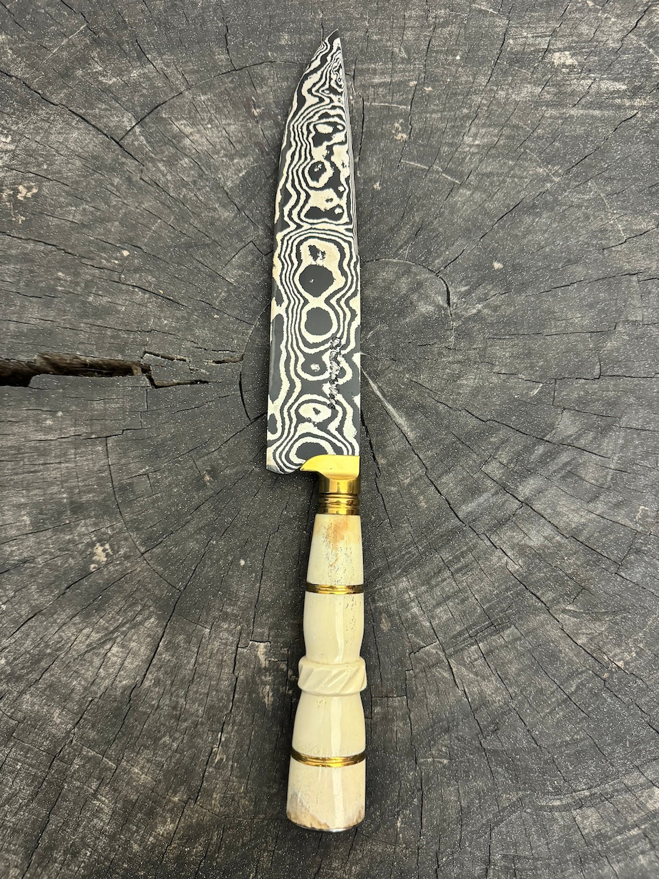 8" Damascus Knife, Ostrich Bone, CS1095 15n20
