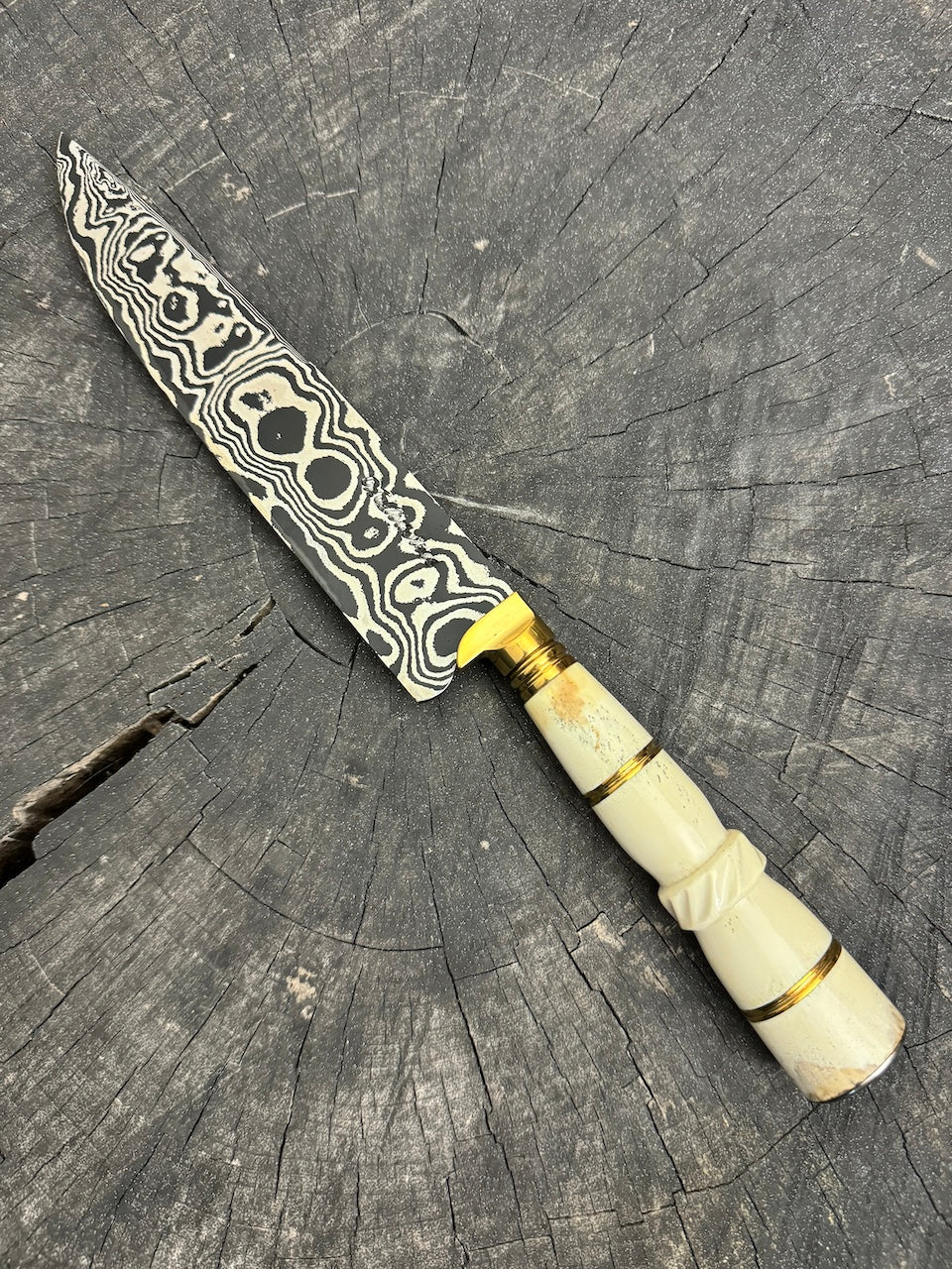 8" Damascus Knife, Ostrich Bone, CS1095 15n20