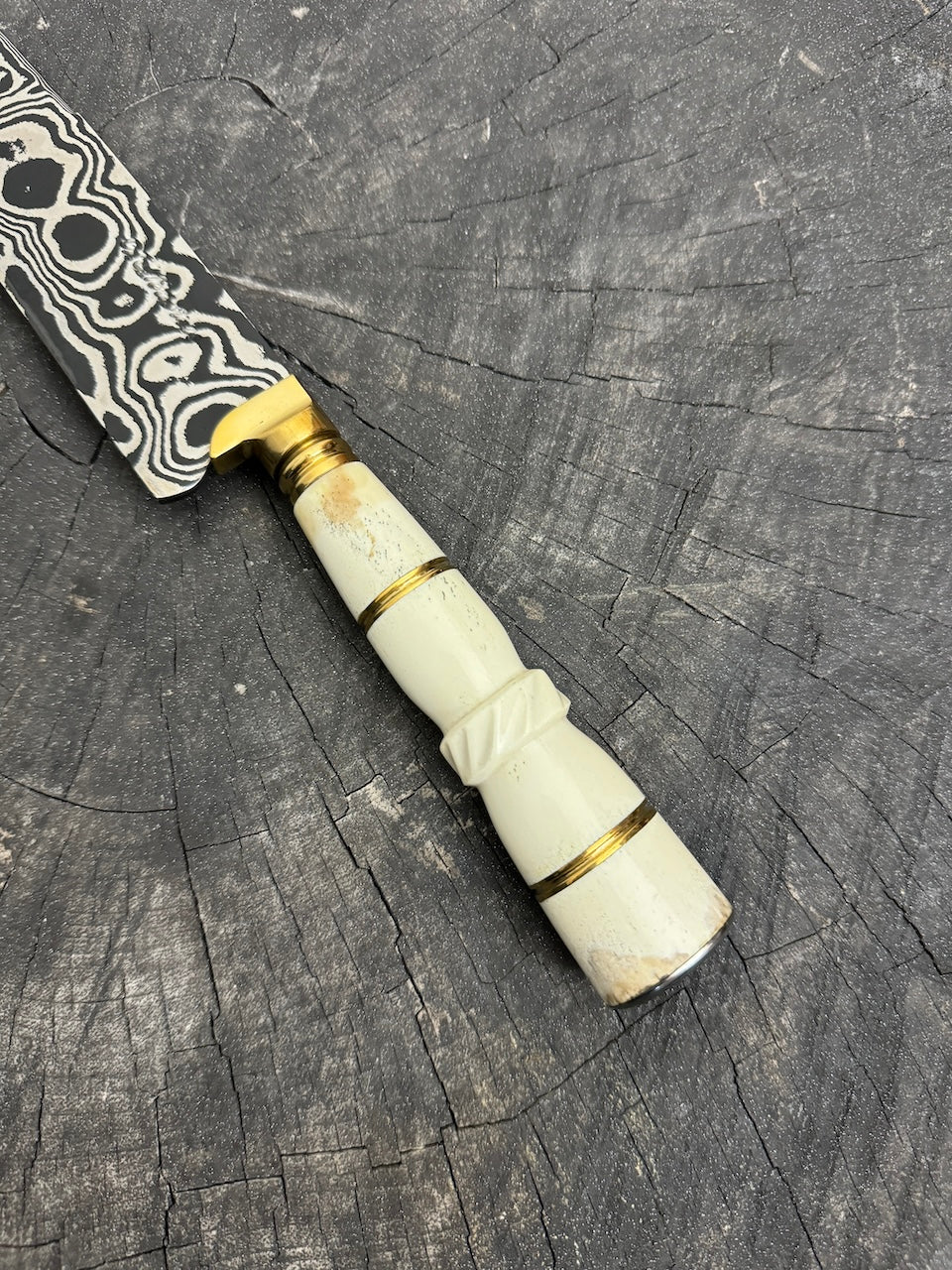 8" Damascus Knife, Ostrich Bone, CS1095 15n20